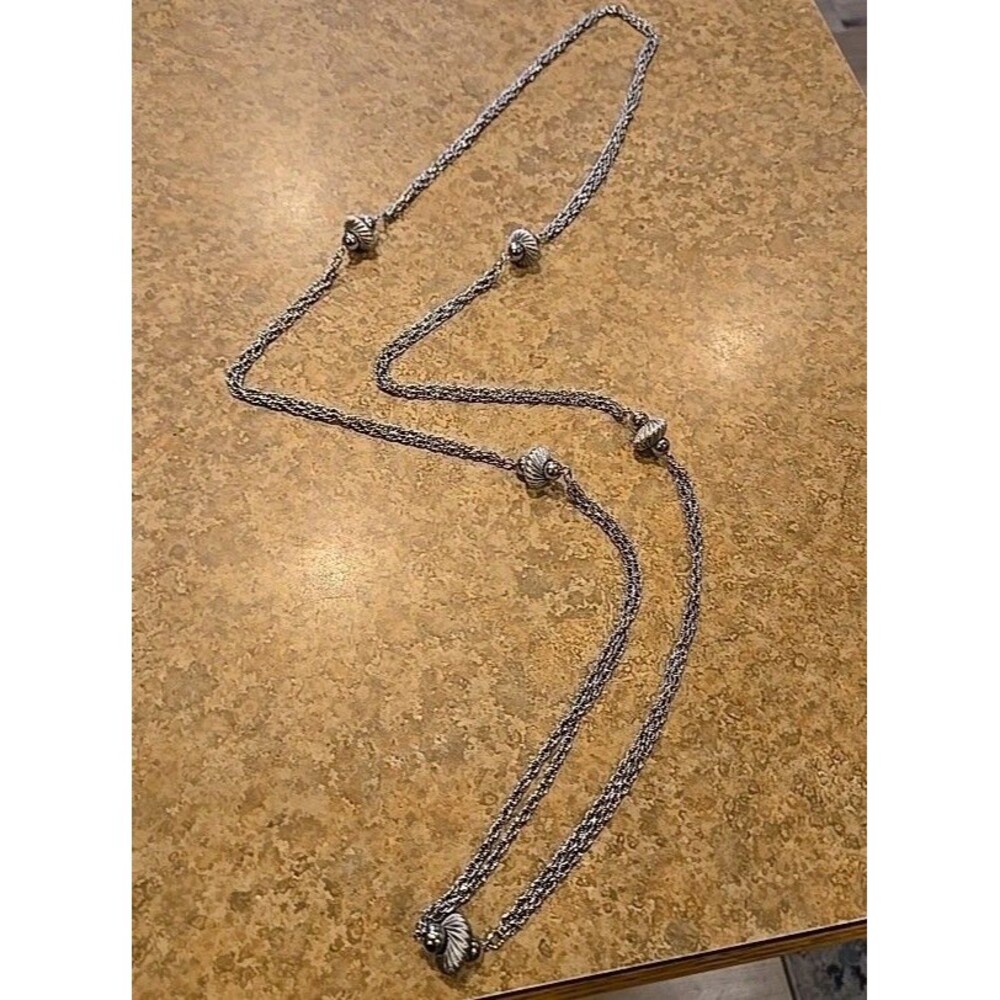 Midcentury Modern Silver Tone Multi Chain 2-strand Necklace Vintage Retro Unique